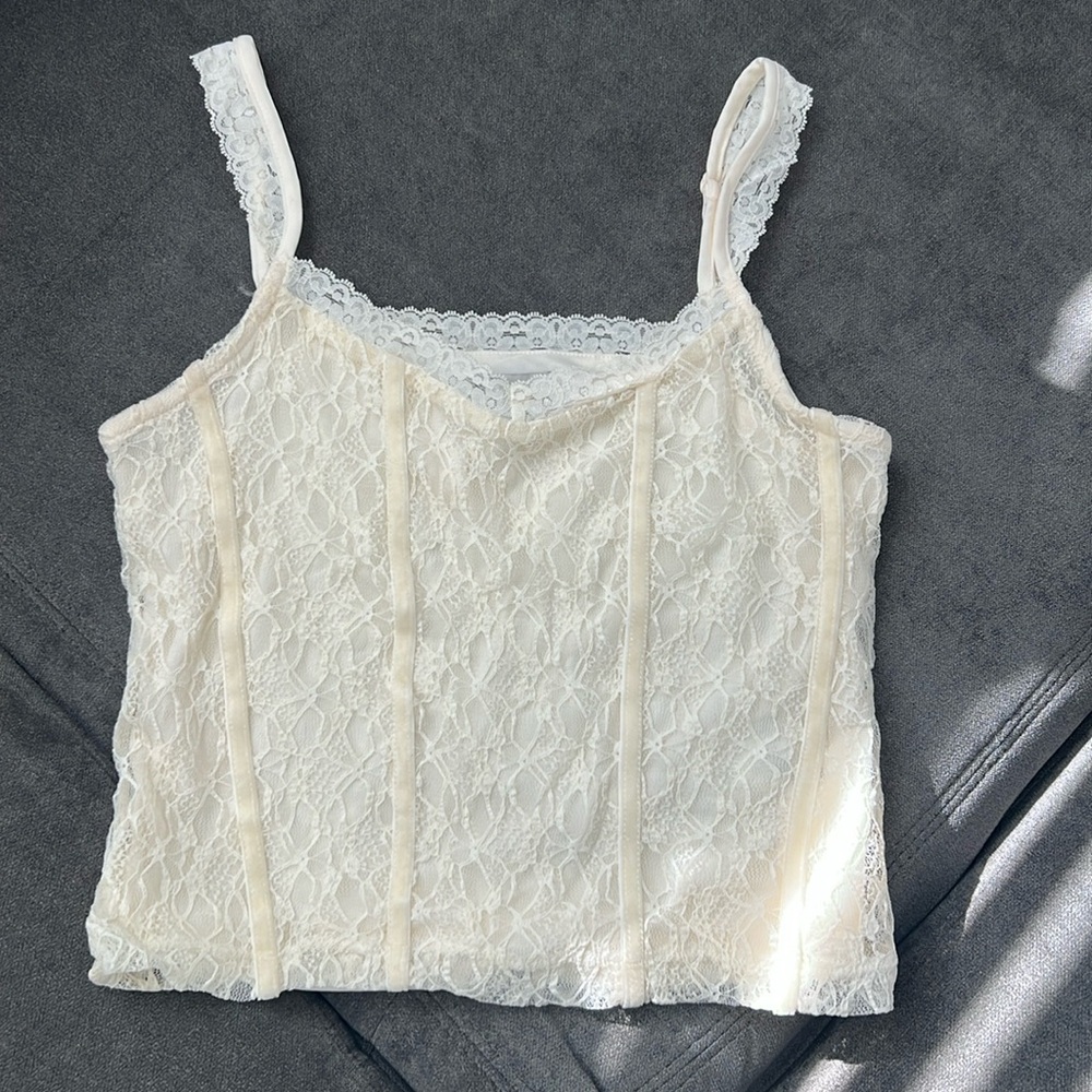 Self Esteem Cream Lace Crop Top